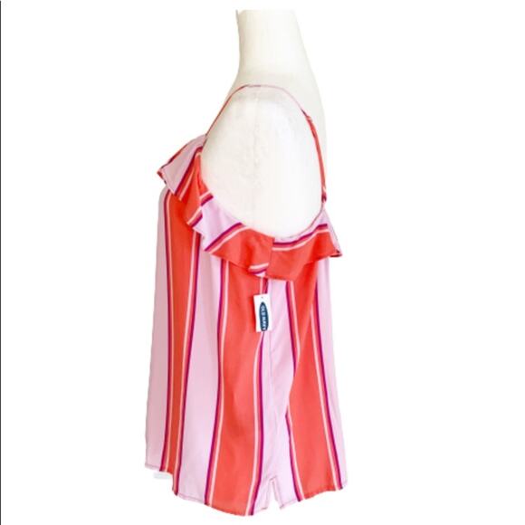 Old Navy Top Orange Purple Striped Ruffled Spaghetti Straps Crop Top Large NEW - Picture 3 of 12